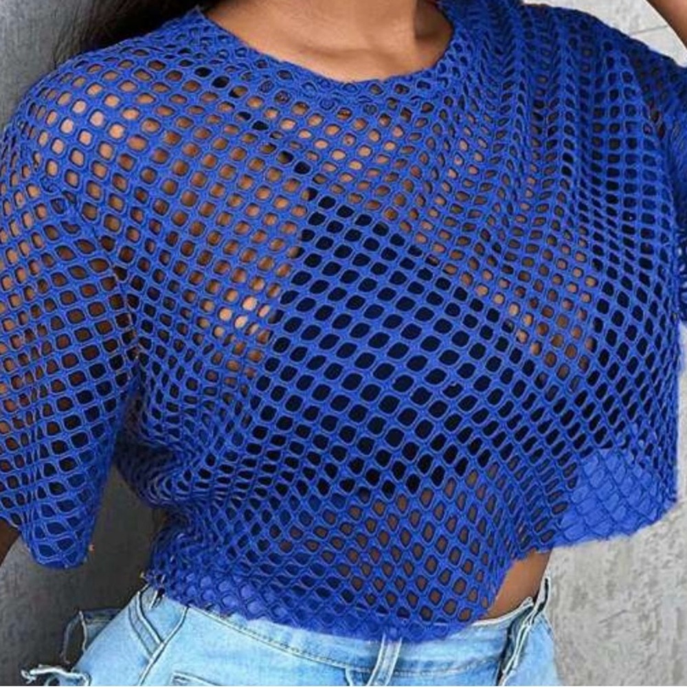 SHEIN Royal Blue Mesh Crop Top